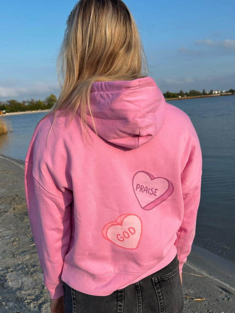 Praise God Cropped Hoodie Pink